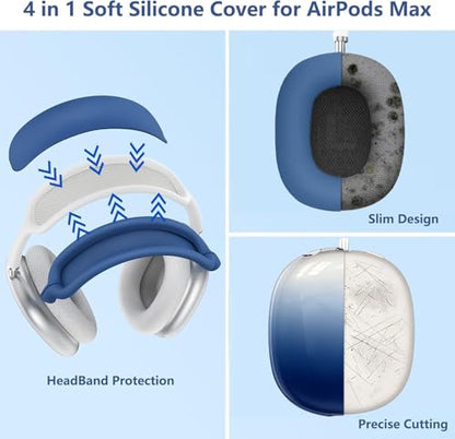 [4 in 1] Case Cover for AirPods Max 2/1 (2026/2024/2020) Ear Pad Case Cover/Headband Cover/Ear Cups Cover with Bling Stars for Apple AirPods Max Headphones (Gradient Dark Blue Stars) ﻿ - color: Gradient Dark Blue Stars