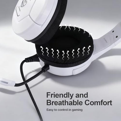 Docooler Gaming Headset with Microphone, Computer Headset with 50mm Drivers Omni Directional Microphone, RGB Lighting for Smartphone, Laptop, Desktop PC, Gaming Console (White) - color: White