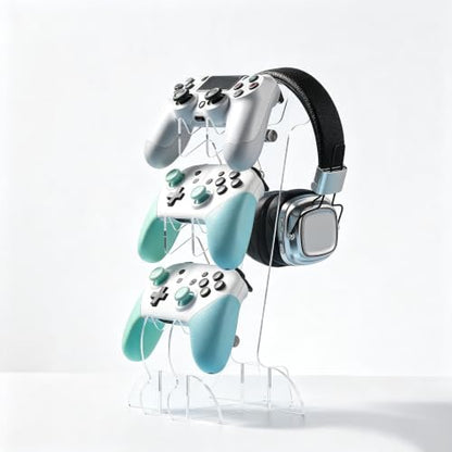 Controller Stand 3 Tiers, Universal Controller Holder Headphone Stand | Headset Holder, Acrylic Controller Display Stand Compatible with PS5, PS4, Nintendo Switch, Full Clear - size: 3-Tiers Clear