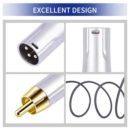 RCA Male to 3Pin XLR Male Audio Cable,Balance XLR to Unbalanced RCA Mixer Audio Cable,24K Gold-Plated Plug/Heavy-Duty zinc Alloy Shell/Braided Shielded Cable-2 Pack 3Feet - color: RCA M To XLR M, size: 3FT