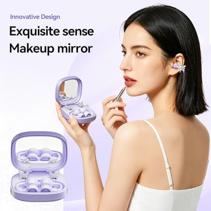 Open Ear Clip Earbuds Bluetooth 6.0, Wireless Ear Clip Headphones with LED Mirror Charging Case, IPX6 Waterproof 40H Playtime, Lightweight Open-Ear Earphones for Women Girls Gifts (Black) - color: Black