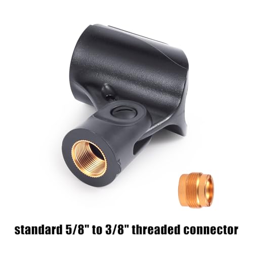 Adjustable Microphone Holder & Microphone Clip, Mic Clip for Microphone Stand, Fits Wireless Handheld Microphones, Includes 5/8" Male to 3/8" Female Thread Adapter, 2 Pack