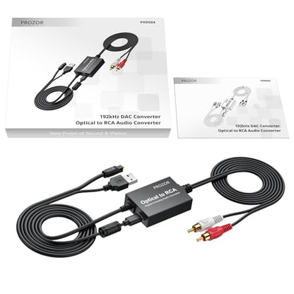 PROZOR 192KHz Digital to Analog Audio Converter 7ft/2.1m Cable Optical to RCA Adapter Built-in Audio Amplifier Chip DAC Digital Audio Converter SPDIF Toslink to RCA for HDTV Amp Blu-Ray DVD PS3 PS4 - size: 7ft PCM