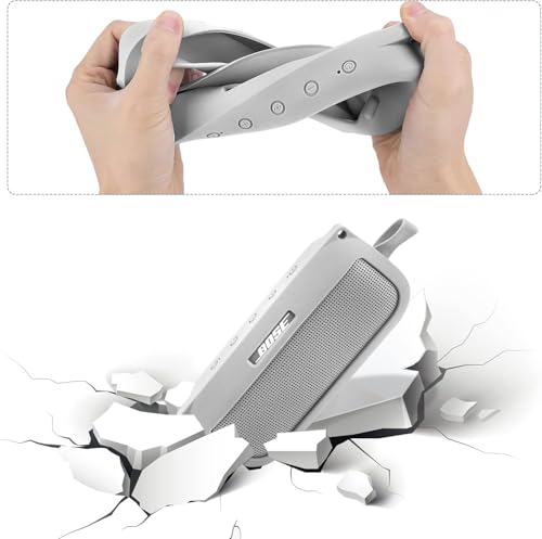co2CREA Soft Silicone Case for Bose SoundLink Flex Bluetooth Speaker, White | Adjustable Shoulder Strap, Crossbody Carrying, Aluminum Carabiner, Lightweight - color: White Smoke Case