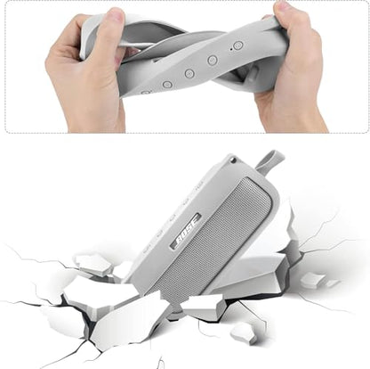 co2CREA Soft Silicone Case for Bose SoundLink Flex Bluetooth Speaker, White | Adjustable Shoulder Strap, Crossbody Carrying, Aluminum Carabiner, Lightweight - color: White Smoke Case