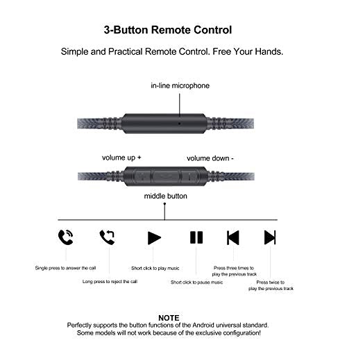 Audio Replacement Cable with in-Line Mic Remote Volume Control Compatible with Sennheiser PXC550, PXC480 Headphones, Audio Cord Compatible with Samsung Galaxy Huawei Android - color: Grey-Android-3.5mm