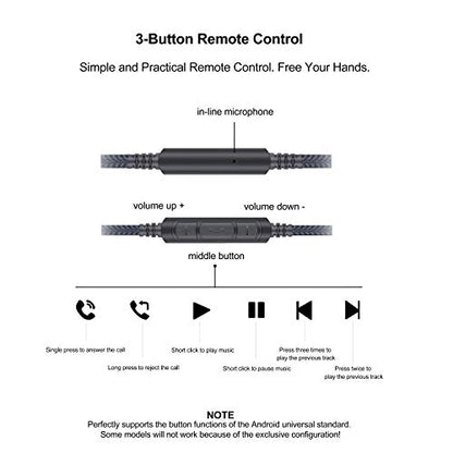 Audio Replacement Cable with in-Line Mic Remote Volume Control Compatible with Sennheiser PXC550, PXC480 Headphones, Audio Cord Compatible with Samsung Galaxy Huawei Android - color: Grey-Android-3.5mm