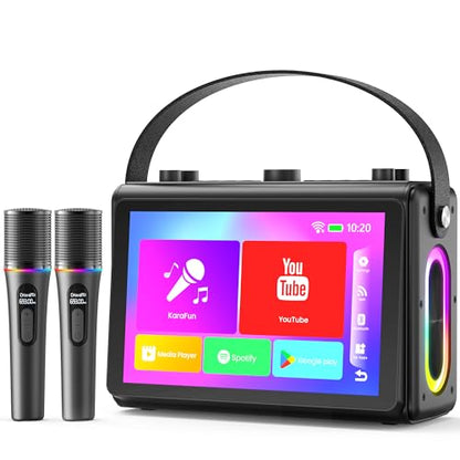 Karaoke Machine with Lyrics Display, Built-in 10.1 inch HD Screen | Supports WiFi HDMI Bluetooth USB TF and Echo, Portable Karaoke System for Adults, with 2 Wireless Microphones for Home Party