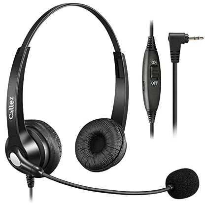 2.5mm Phone Headset with Microphone Noise Cancelling & Volume Controls | Office Telephone Headphone Compatible with Panasonic AT&T VTech RCA Cisco SPA Cordless Landline Phones, Ultra Comfort