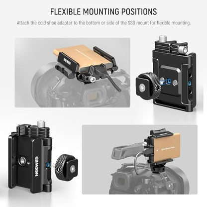 NEEWER Mount Bracket SSD Holder with Cold Shoe Cable Clamp, UA035 | 1.6"-2.6" Compatible with Samsung T5 T7 Sandisk SSD SmallRig BMPCC 4K 6K Cage iPhone 17 16 15 Pro Max Phone Cage - style: UA035