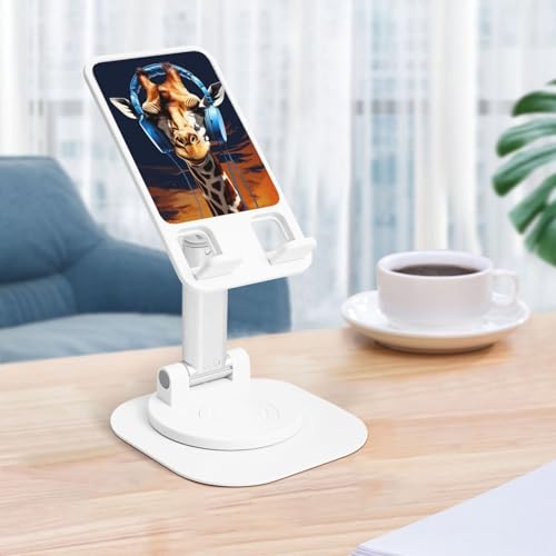 Giraffe wearing headphones Phone Stand for Desk Angle Height Adjustable Folding Cell Phone Holder Foldable Aesthetic Desktop Phone Stand Portable Cellphone Stand for All Phone Stand Smartphones - color: White