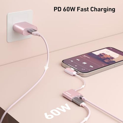 BENFEI USB C to Audio Jack Adapter with 60W Fast Charging, USB-C to 3.5mm Female Headphone Compatible with iPhone 16/15 Pro Max/Pro, Samsung Galaxy S24/S23/S22/S21 Ultra, iPad Pro, Pixel 8 Pink - color: pink, size: 3.5mm + PD