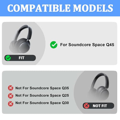 Adhiper Earpads & Headband for Anker Soundcore Space Q45 Headphones,Black