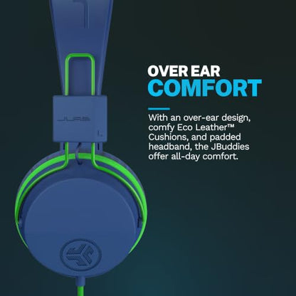JLab JBuddies Studio Kids on-Ear Wired Headphones with mic, Volume Limiter, Folding, Adjustable, Noise Isolation, Blue/Green - color: Blue/Green, size: Headphones