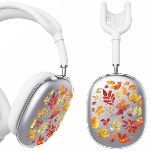 for AirPods Max Headphones Fall Leaf Ear Covers for AirPods Max 2 | Cute Leaves Clear Ear Cups Cover | White Silicone Ear Pad Case Headband Cover for Apple AirPods Max 2/1 (2026/2024/2020) - color: Fall Leaves/White
