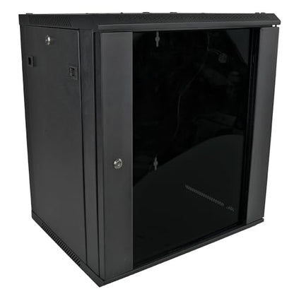 Pearington 12U Server Rack Enclosure with Glass Door, Cooling Fan, Locks, & Removable Side Panels - 12U Wall Mount Network Cabinet - size: 12U Rack