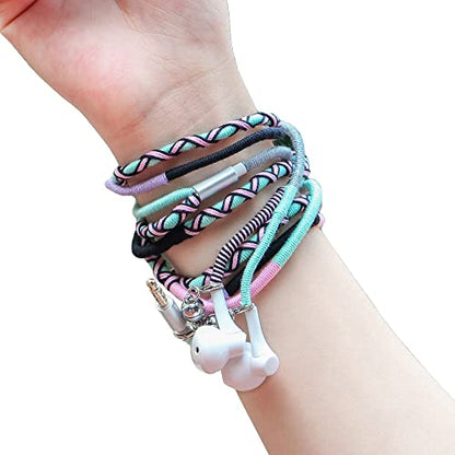 3.5mm in-Ear Wired Braided Bracelet Headphones Earbuds with Built-in Microphone Tangle-Free Cord Heavy bass Remote for iPhone, iPad, Mac