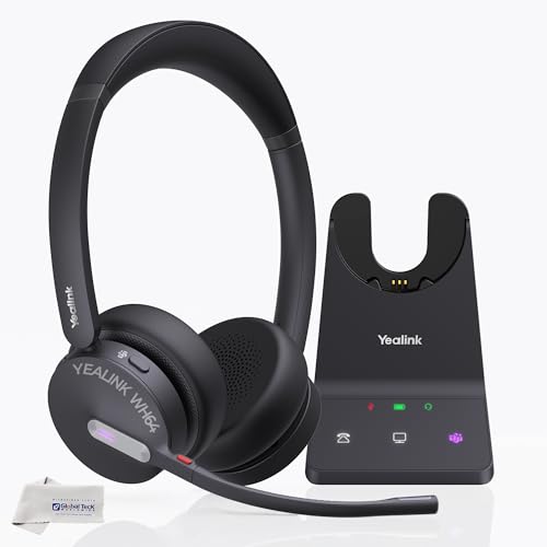 Yealink WH64 Wireless DECT Headset & Bluetooth MS Duo, Teams & Zoom Compatible, Acoustic Shield 2.0, 3-Mic Noise Cancellation, All-Day Comfort, Plug & Play for PC, Phone & UC Platforms, Long Battery - style: WH64 Duo-MS