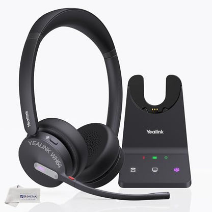 Yealink WH64 Wireless DECT Headset & Bluetooth MS Duo, Teams & Zoom Compatible, Acoustic Shield 2.0, 3-Mic Noise Cancellation, All-Day Comfort, Plug & Play for PC, Phone & UC Platforms, Long Battery - style: WH64 Duo-MS