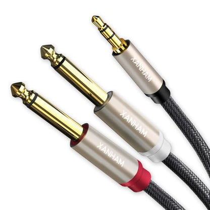 1/8 to Dual 1/4 Stereo Audio Cable 3.3 Feet /1M 3.5mm TRS Male Mini Jack to Dual TS 6.35mm Male Jack Mono Y Splitter Cord Adapter, Double Shielded with Braiding - size: 3.3 Feet/1M