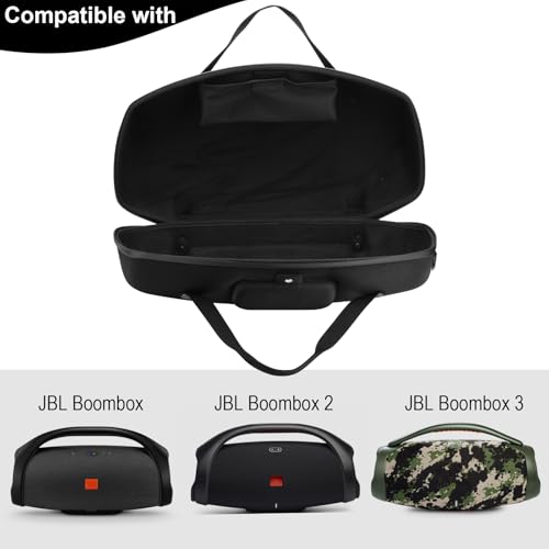 Case for JBL Boombox 3/Boombox 2/Boombox Portable Speaker, Travel Carrying Case Stand Up Hard Case Replacement Cover w Shoulder Strap Tote Handle (Black w One Mesh Pocket One Outer Pocket)