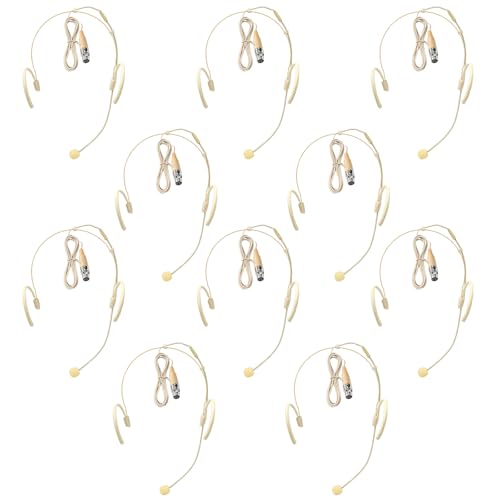 10 Pack Dual Over-Ear Headset Microphone Earset Headworn Mic for Shure | Omni-Directional Condenser Mic with Windscreen and 1.5m Cable,4-Pin Mini XLR Plug,Professional Hands-Free