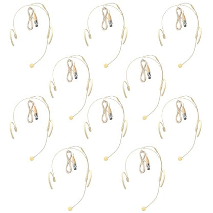 10 Pack Dual Over-Ear Headset Microphone Earset Headworn Mic for Shure | Omni-Directional Condenser Mic with Windscreen and 1.5m Cable,4-Pin Mini XLR Plug,Professional Hands-Free