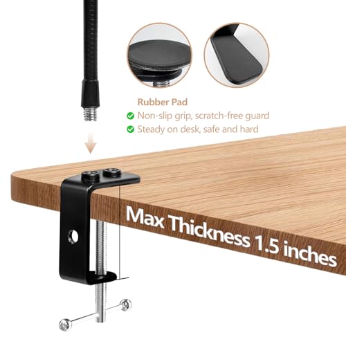 2 In 1 Gooseneck Mic Stand with Phone Clip, 13 Inch Flexible Mic Arm Desk Mount for Podium, Lecture, Podcast, Studio, Microphone Holder Compatible with Shure SM58, Beta 58A, Samson Q2U
