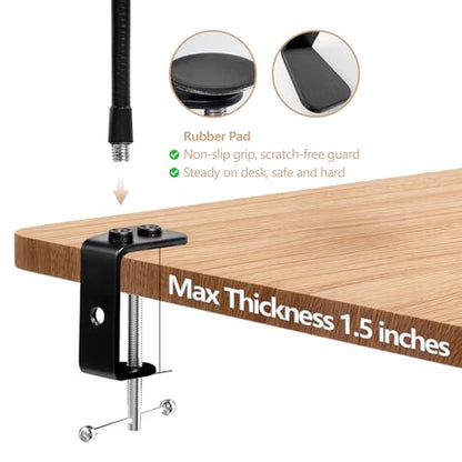2 In 1 Gooseneck Mic Stand with Phone Clip, 13 Inch Flexible Mic Arm Desk Mount for Podium, Lecture, Podcast, Studio, Microphone Holder Compatible with Shure SM58, Beta 58A, Samson Q2U