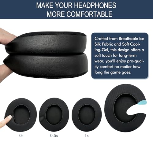 Cooling-Gel Ear Pads Cushions for Razer Kraken Pro V2 & Razer Kraken 7.1 V2 | Replacement Ear Cups Earmuffs Made of Ice Silk Fabric & Memory Foam, Easy Installation - Black