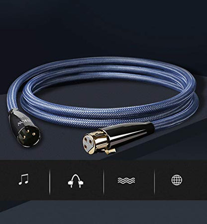 SKW Single OFC Balanced XLR Male to XLR Female 3 PIN Microphone Cable (1.64ft, 0.5M) | 3-pin balanced XLR mic cord, OFC copper, dual-layer foil braid shielding, self-locking connectors, nylon braided jacket - size: 1.64ft (0.5m)