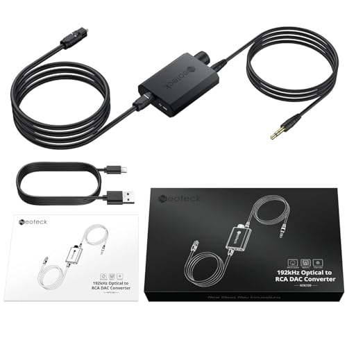 Neoteck 192kHz Digital to Analog Converter Optical to 3.5mm Converter | with Volume Adjustment, Built-in Amplifier Chipset DAC Converter Compatible for 3.5mm Headphones, Computer Speaker and etc.