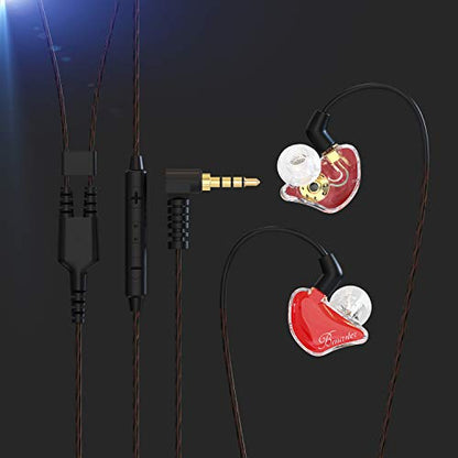 BASN Bmaster in Ear Monitor Musician Headphones Triple Drivers Dynamic Earbuds Sound Isolating Earphones with Two Detachable Audio & Mic Cables (Red) - color: Red