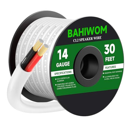 White Speaker Wire 14 Gauge 30FT CL2 Rated CCA Speaker Cable | Flexible PVC Jacket 2 Conductors Red & Black Polarity Mark for Home Theater,Indoor,In-Wall,In-Ceiling & Marine - size: 30 FT, style: 14GAUGE
