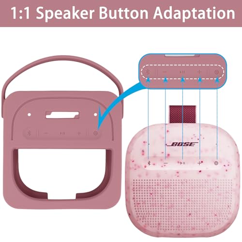 for Bose New SoundLink Micro 2nd Gen Portable Speaker Silicone Case, Pink | 1:1 Molded Fit, Shock Absorption, Metal Carabiner, Flexible Carry Handle, Anti-Slip Texture, Elastic Recovery - color: Pink Case