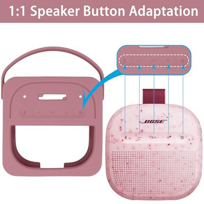 for Bose New SoundLink Micro 2nd Gen Portable Speaker Silicone Case, Pink | 1:1 Molded Fit, Shock Absorption, Metal Carabiner, Flexible Carry Handle, Anti-Slip Texture, Elastic Recovery - color: Pink Case