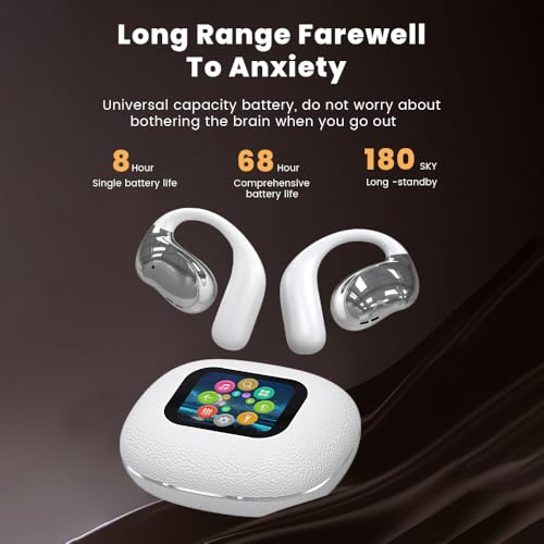 Piluyaa Open Ear Earbuds Ultra Comfort Wireless Bluetooth 5.4 Headphones Over The Ear Earbuds with Intelligent Touch Screen EarHooks IPX7 Waterproof Bone Conduction Earphones for Fitness Sports-White - color: WHITE