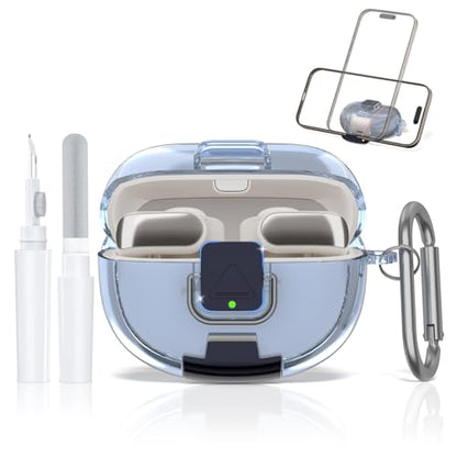 for Bose Ultra Open Earbuds Case with Secure Lock & Phone Stand, Soft TPU Shockproof Protective Clear Case for Bose Open Ear Earbuds Accessories with Cleaning Pen & Keychain (Light Blue) - color: Clear Light Blue
