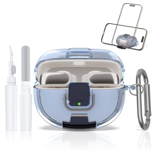 for Bose Ultra Open Earbuds Case with Secure Lock & Phone Stand, Soft TPU Shockproof Protective Clear Case for Bose Open Ear Earbuds Accessories with Cleaning Pen & Keychain (Light Blue) - color: Clear Light Blue