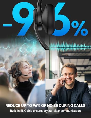 TECKNET Wireless Headset with USB Dongle, Bluetooth Headset with Noise Cancelling Mic - Rechargeable Bluetooth V5.2, 50H Playtime & Mic Mute, On Ear Headphones for Trucker/Remote Work/Call Center - color: Glossy Black