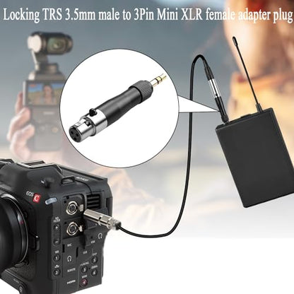 QIANRENON 3.5mm to Mini XLR Headset Adapter Lockable TRS 3.5mm Male to 3Pin Mini XLR Female Microphone Beltpack Connector Locking 1/8 to Mini XLR Balanced Audio Converter, for Wireless Mic Camcorder - style: F-M