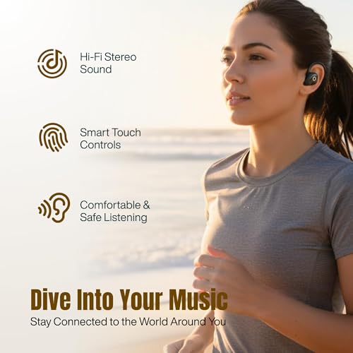 Wireless Earbuds with Earhooks, Open Ear Bluetooth 5.3 Headphones for Work & Running, 60H Playtime, LED Display, IPX5 Waterproof, USB-C Charging (Black) - color: Black