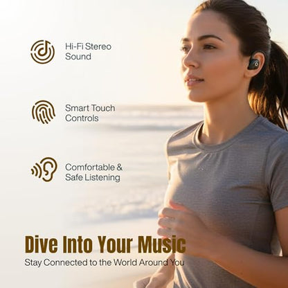 Wireless Earbuds with Earhooks, Open Ear Bluetooth 5.3 Headphones for Work & Running, 60H Playtime, LED Display, IPX5 Waterproof, USB-C Charging (Black) - color: Black