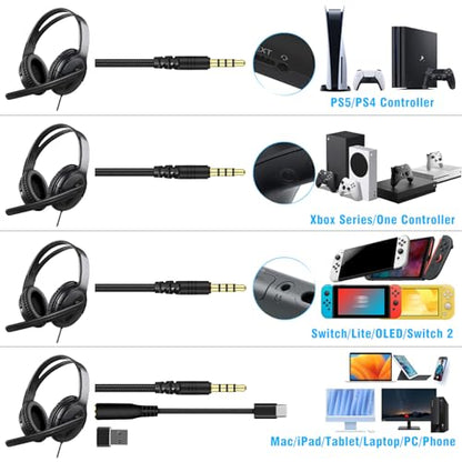 Joso Wired Headset with Mic, Gaming Headset for PS5/PS4/Xbox/Switch/PC/iPad/Mac/Tablet with 3.5mm to Type C & USB-A Adapter - Office Business, Remote Work, Coach, Gaming, Chat Headphone, Dual Ear - style: Dual Ear