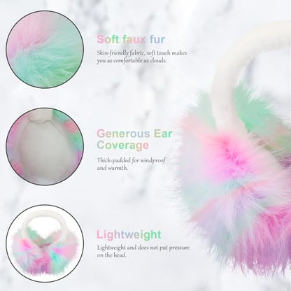 Earmuffs for Women Girls Faux Fur Fuzzy Headband Foldable Ear Covers Cold Weather Accessory - color: Colorful 2