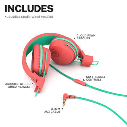 JLab JBuddies Studio on-Ear Kids Wired Headphones with mic, Volume Limiter, Foldable, Adjustable, Each - color: Peach, size: Headphones