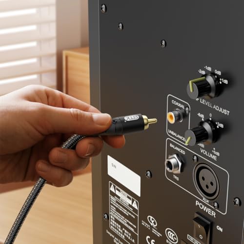 EMK RCA to RCA Subwoofer Cable – 24K Gold-Plated Connector Nylon Braided Double Shielded Audio Cable Digital&Analog Signal Support for Amplifiers Subwoofer Home Theater Hi-Fi Systems Black/10ft/3m - size: 10ft/3m, style: Black*RCA to RCA