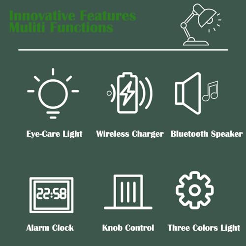 IHAO Smart LED Desk Lamp with Wireless Charger & Bluetooth Speaker, 15W Fast Charging Station for Phone & Earbuds Touch Control 3 Light Modes Alarm Clock Adjustable Eye-CareTable Lamp-HYT1772 Black - color: Table Lamp 4in1 with bluetooth speaker HYT1772 B