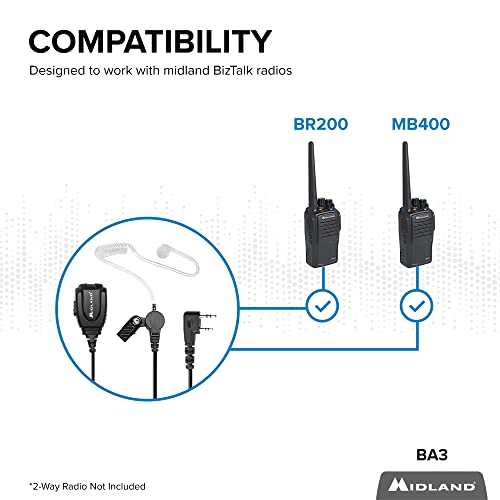 Midland – BA3 Concealed Headset for Business Radios – Clear Earpiece with Push to Talk Microphone | Clear Earpiece with Push to Talk Microphone for Discrete Communication, Security, Event Staff and More - style: Concealed Headset