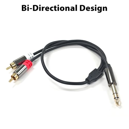 1/4 Inch to RCA Cable, 6.35mm TRS to 2 RCA Audio Cord, 1.3 FT | Gold-Plated Quarter Inch to Stereo Adapter Cable, Oxygen-Free Copper, Double-Shielded for Amplifier, Mixer, Speaker, Sound